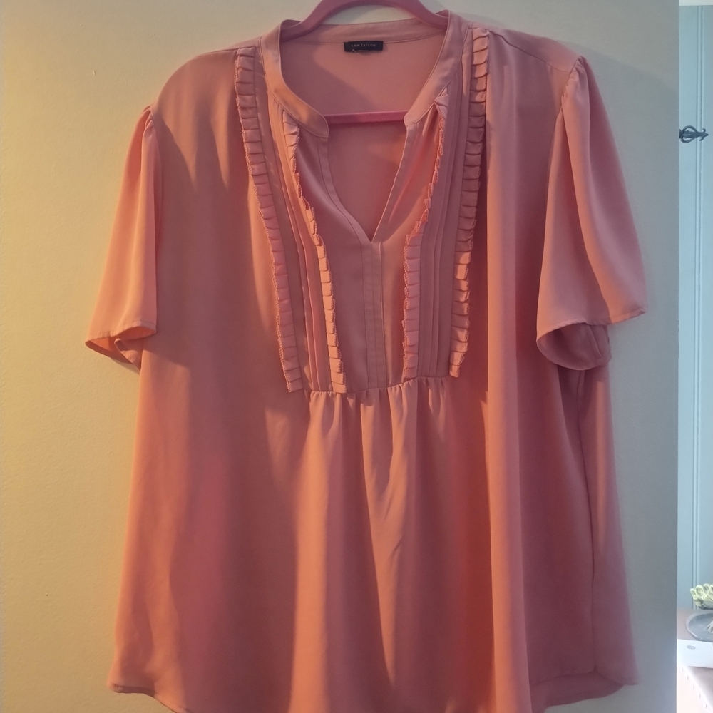 Ann Taylor Pink Blouse with Pleated Trim